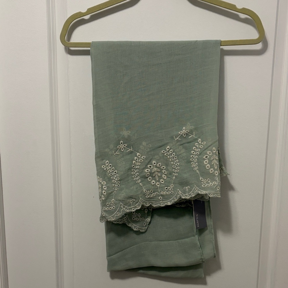 Light Sage Embroidered Scarf Wrap - Women Accessories